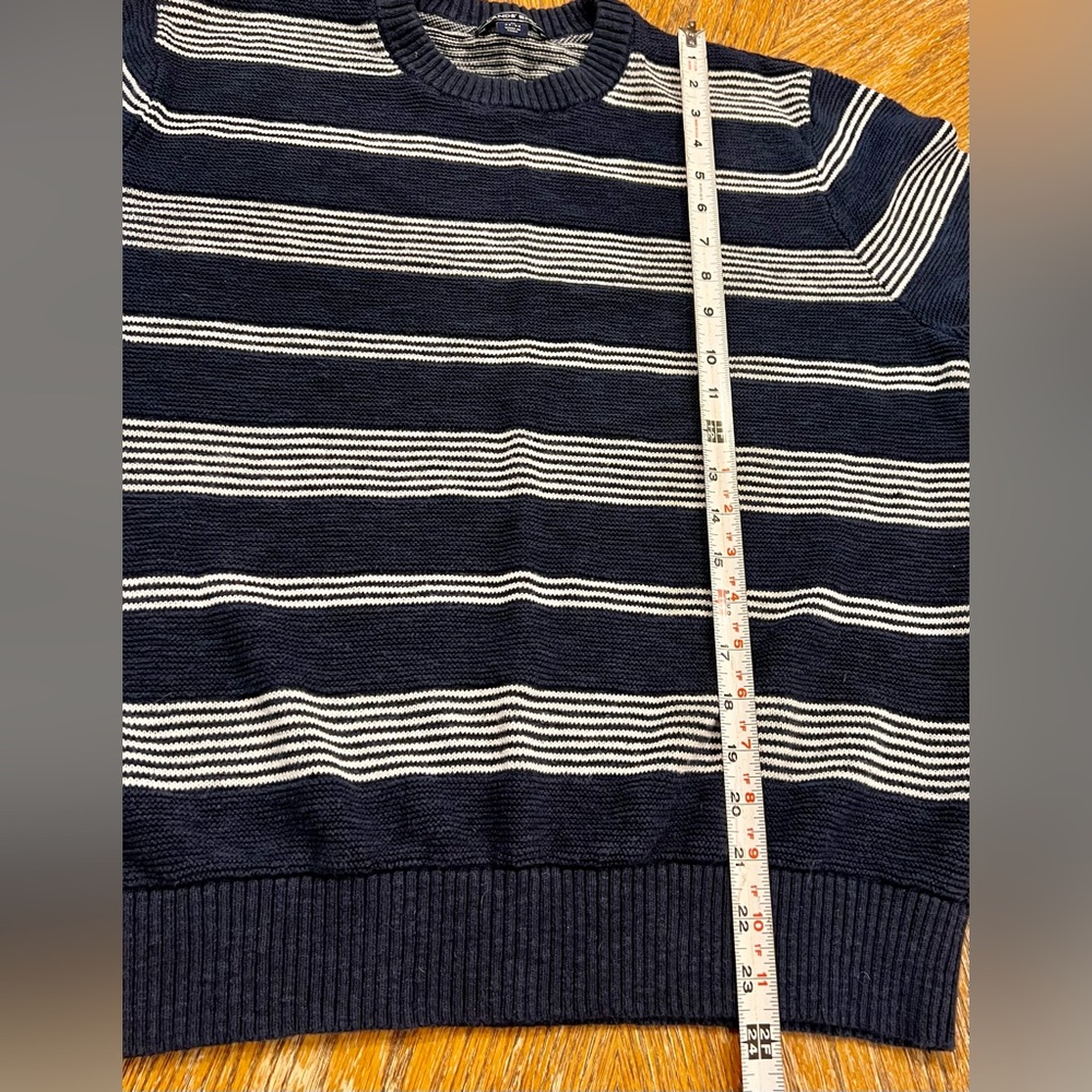 Lands End nautical maritime sweater cotton‎ linen blend navy blue white stripes - Picture 9 of 11
